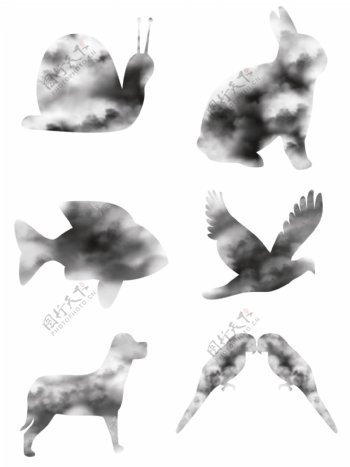 手绘水墨动物云朵乌云透明底可商用素材