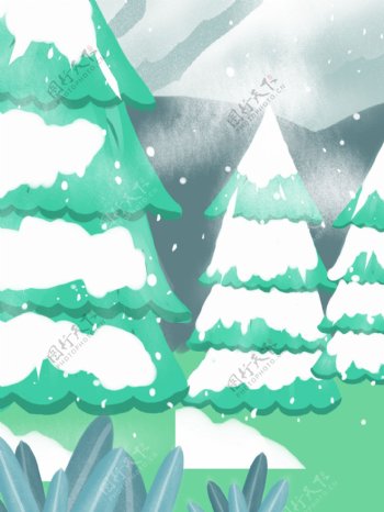 手绘大雪节气树林背景素材