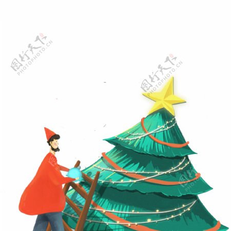 圣诞节装饰圣诞树的男人