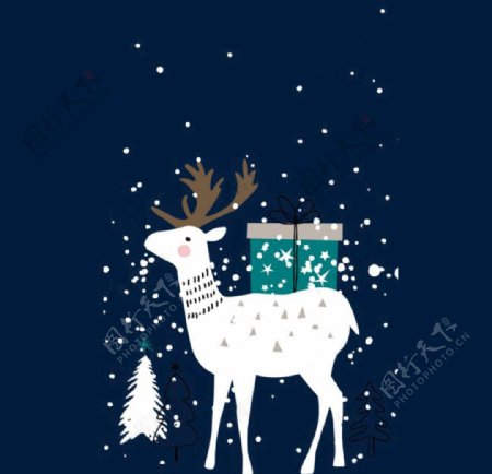 圣诞节矢量手绘麋鹿元素