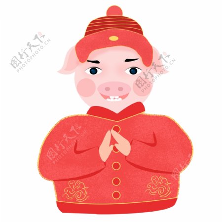 中国风传统拜年的小猪卡通设计
