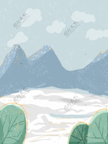 手绘雪峰圣诞节背景素材