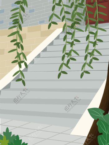 民国风柳条阶梯背景设计