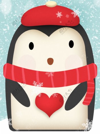 纯原创手绘可爱扁平化红色冬季企鹅背景