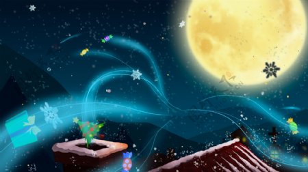唯美夜空下的圣诞节背景素材