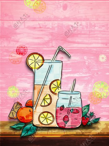 彩绘水果饮料背景素材