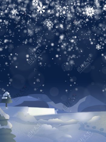 唯美冬季雪花夜景背景