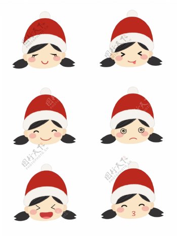冬季卡通圣诞节圣诞帽女孩表情包元素