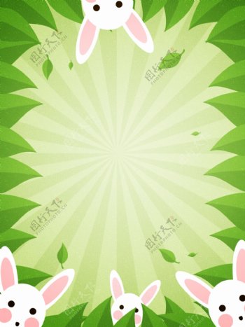 纯原创卡通绿色春天可爱小兔子背景