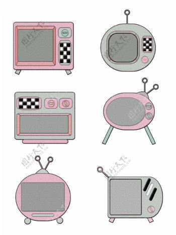 电视机老式复古可爱台式扁平化