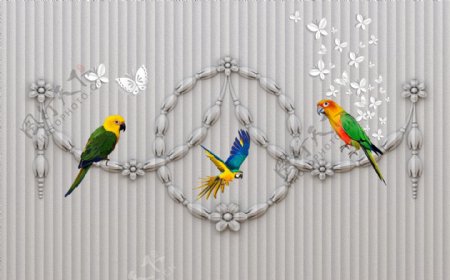 鹦鹉玄关屏风背景底纹素材艺术设