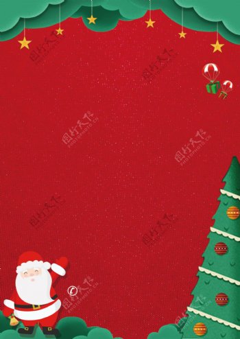 纸片风圣诞狂欢趴红色背景素材