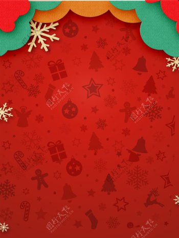 简约纸片风圣诞狂欢红色背景素材