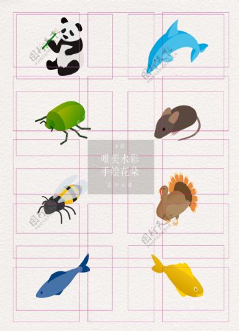 8组动物卡通矢量元素设计