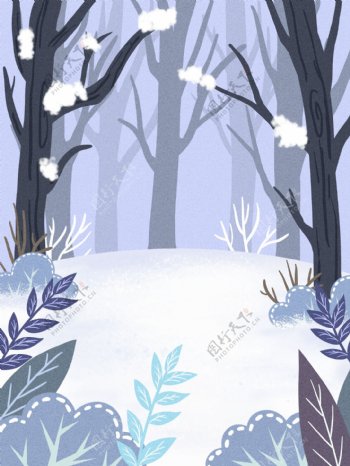 唯美冬季树林插画背景