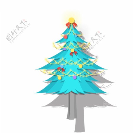 蓝色小清新圣诞树装饰元素设计