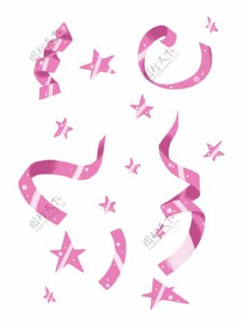 手绘粉色五角星和丝带图案