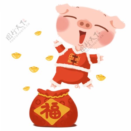 手绘2019春节福袋小猪形象