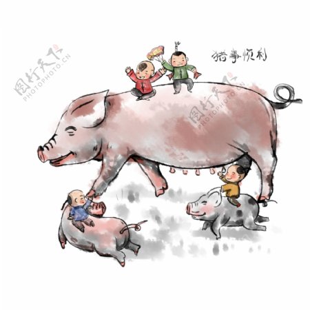 2019春节猪年国画系列