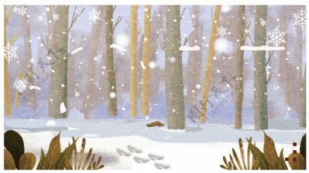 手绘树林雪景日历封面背景素材