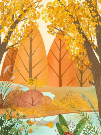 秋季金黄色树林背景设计