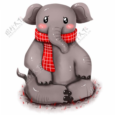 原创手绘动物大象冬季冬日围巾