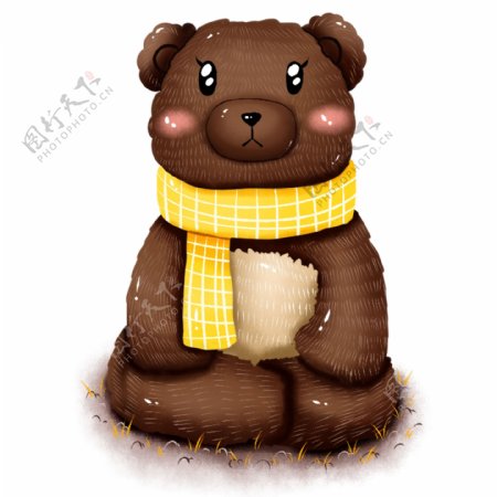 原创手绘动物小熊冬季冬日围巾