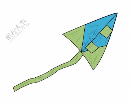 手绘绿色的风筝插画