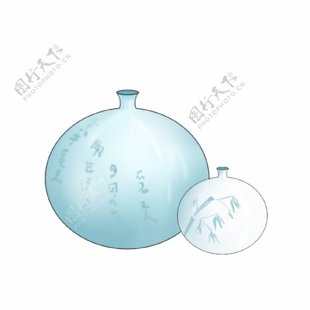 青色的圆形瓷瓶插画