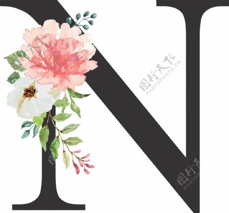 创意婚礼季字母N浪漫花朵