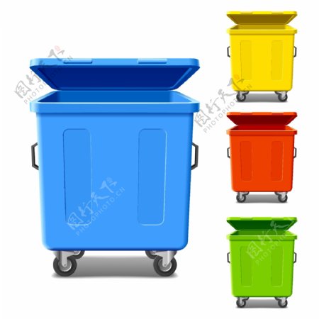 彩色滚轮垃圾桶矢量素材