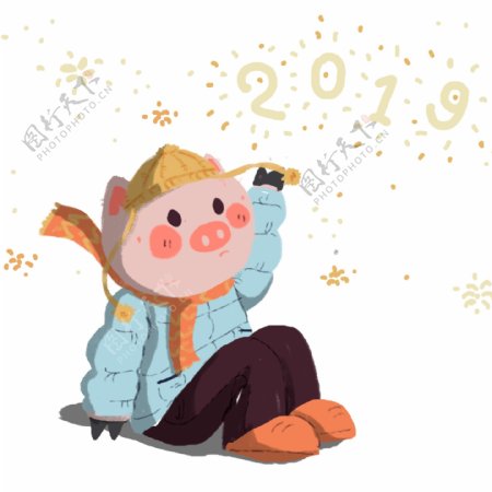 2019手绘过年的小猪设计