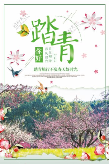 2018年绿色小清新踏青旅游海报