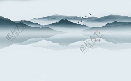中国风水墨禅意风景绘画