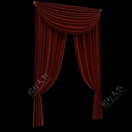 红色高档窗帘模型