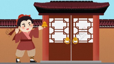 卡通中国成语故事掩耳盗铃插画