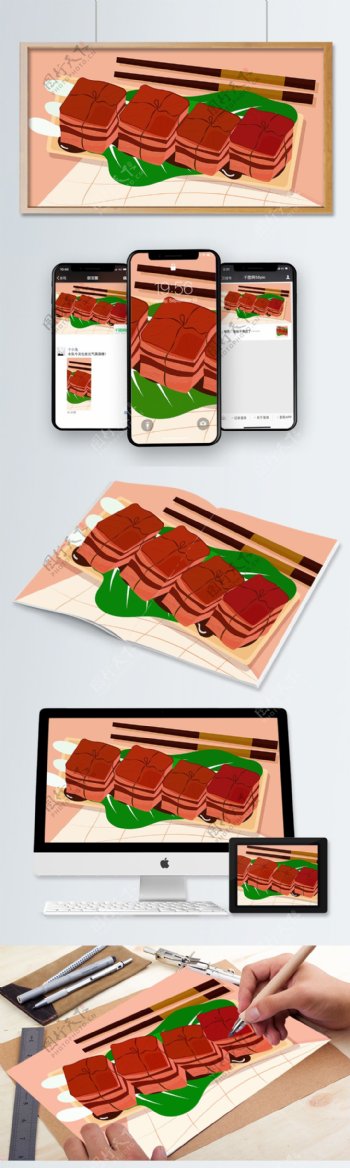 原创矢量插画美食系列之杭州东坡肉