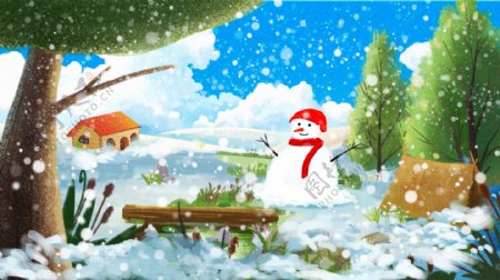 唯美创意冬天雪景立冬小雪大雪初雪插画