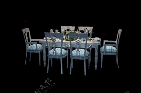 地中海风格餐桌椅设计模型