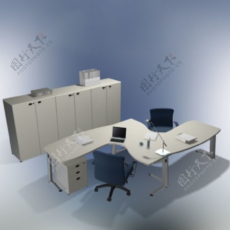 白色简约办公桌模型下载