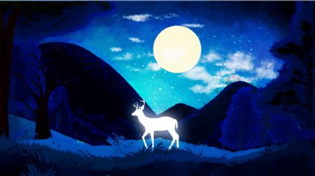手绘梦幻唯美创意治愈系森林与鹿插画