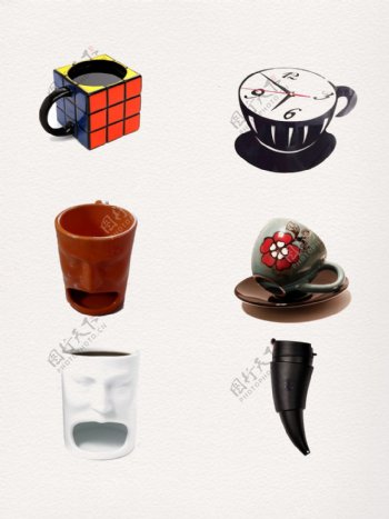 一组奇特创意咖啡杯元素