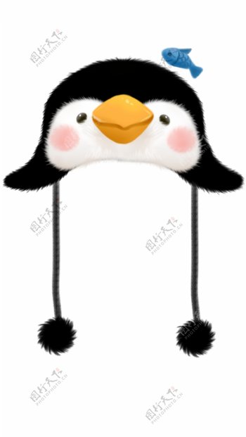 企鹅帽子冬季可爱帽子毛球插画