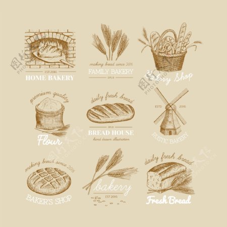 卡通麦穗面包矢量图案