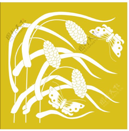 黄色蝴蝶水稻装饰图