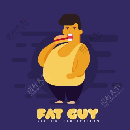 一个胖子在吃汉堡