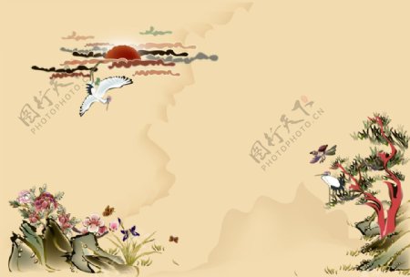 矢量中国风复古花鸟背景