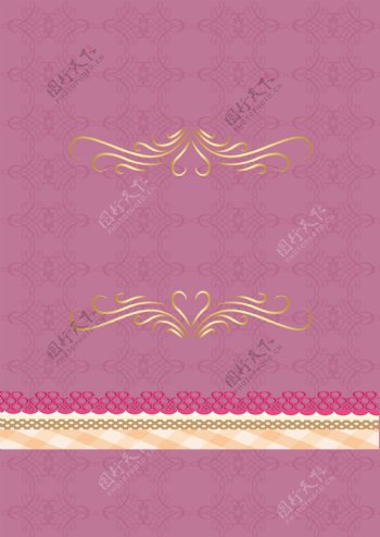 矢量金色花纹花边边框粉色背景素材