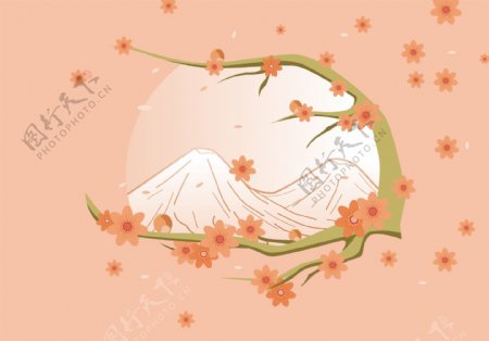 日本富士山樱花矢量背景素材