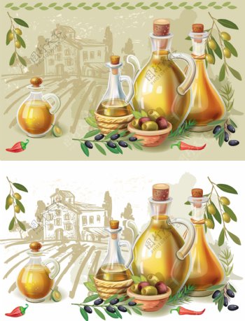 美味橄榄油与乡村矢量素材